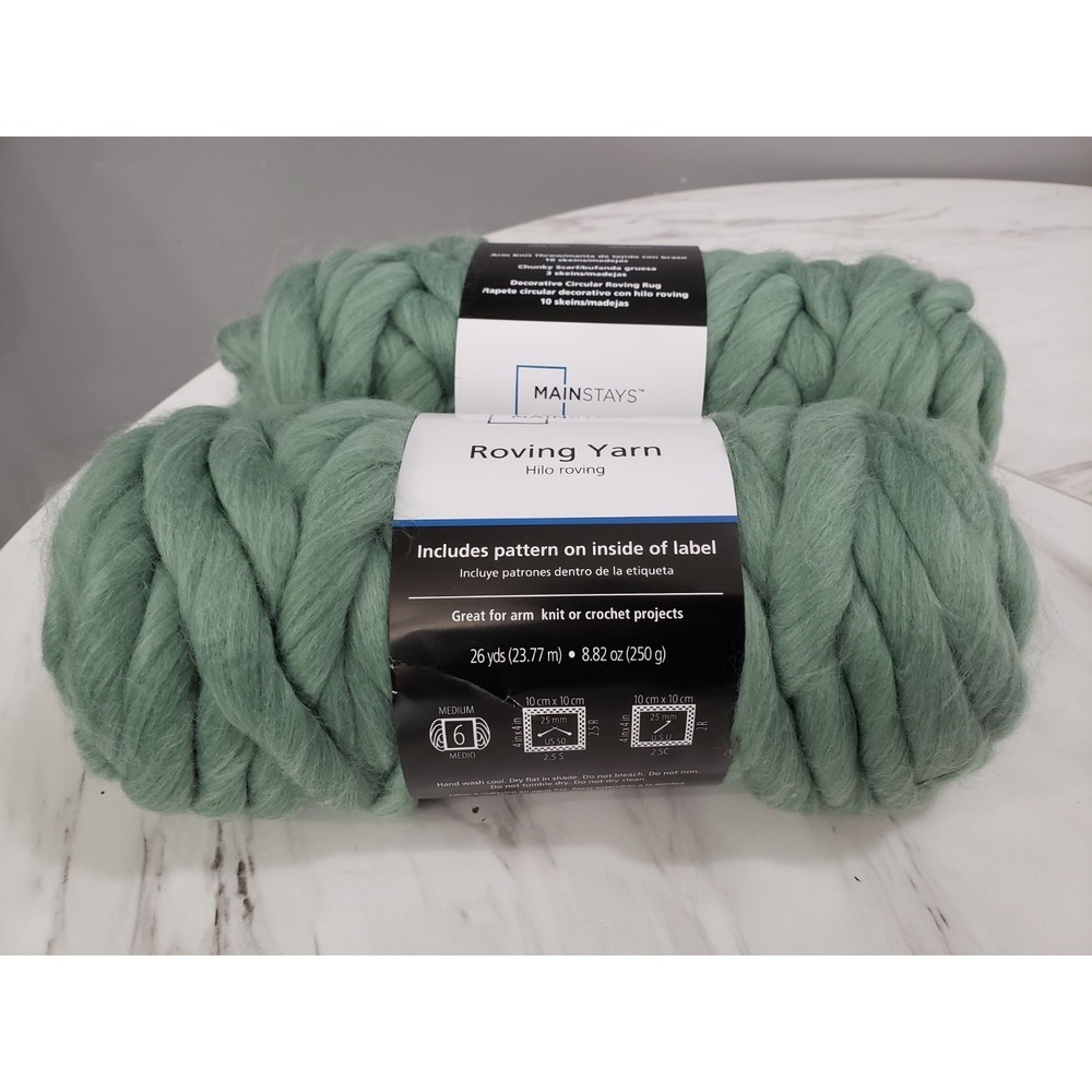 Mainstays Hilo Roving Yarn Green Sage 100% Acrylic 26 yd. ea Lot of 2 Skeins NEW